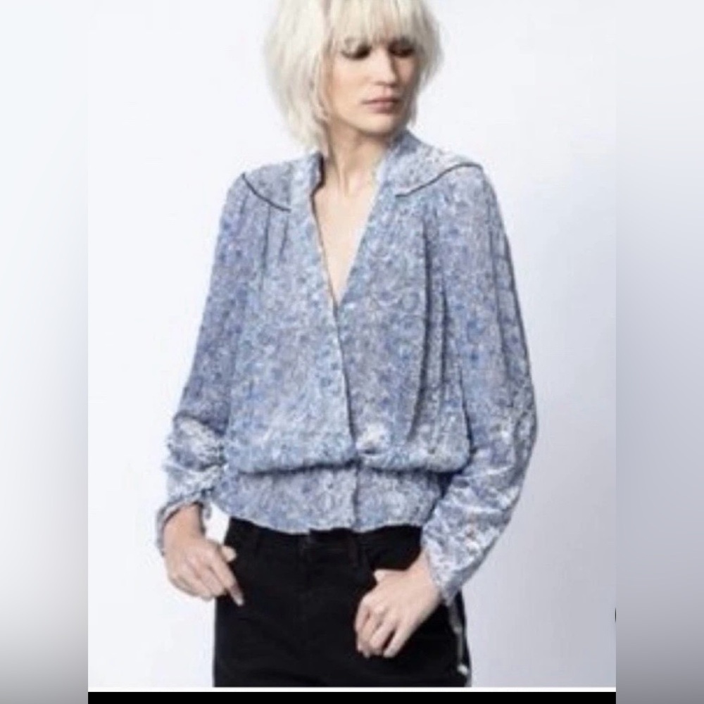 Zadig & Voltaire Tori Velours Devore Top in Bleuet XS
